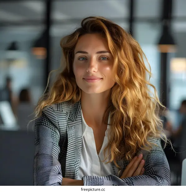 portrait of a young professional woman in a business suit smiling at the camera