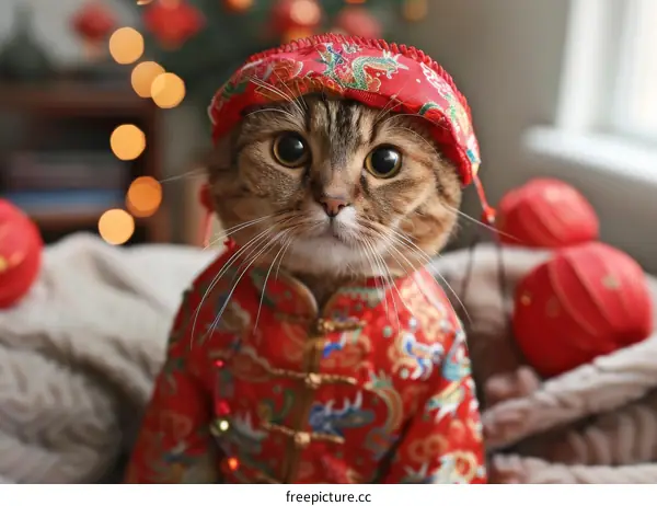 A cat wearing a Chinese traditional costume