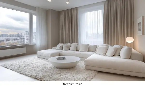 Modern Minimalist Living Room with City View