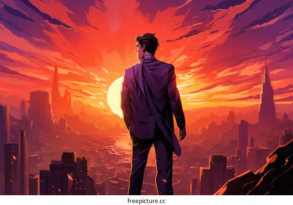 Ambitious Businessman Contemplating the City Skyline