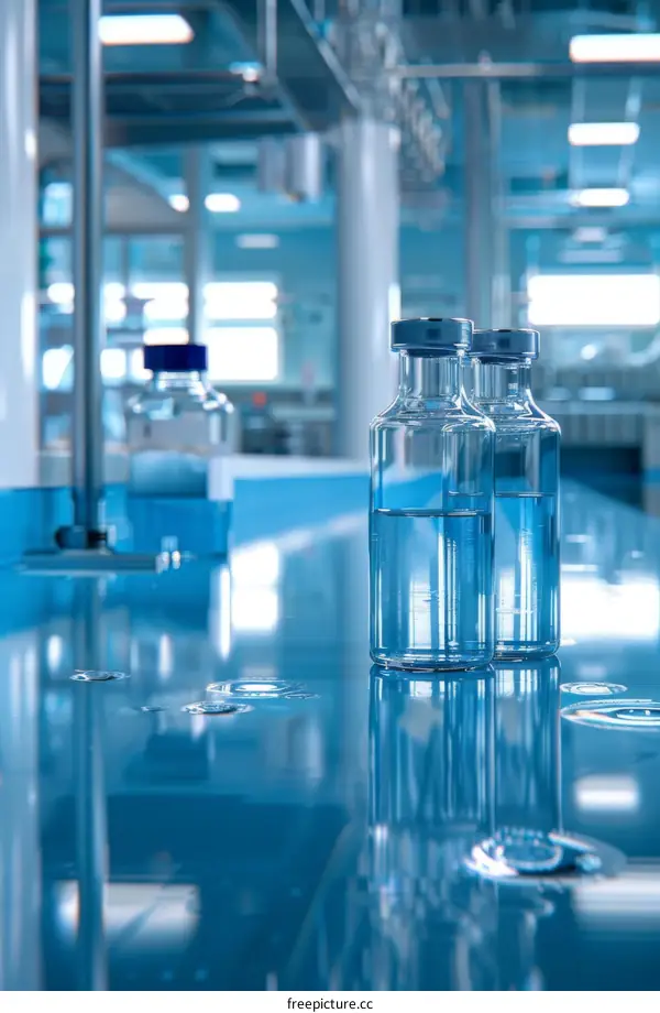 Transparent Bottles Containing Clear Liquid in a Laboratory