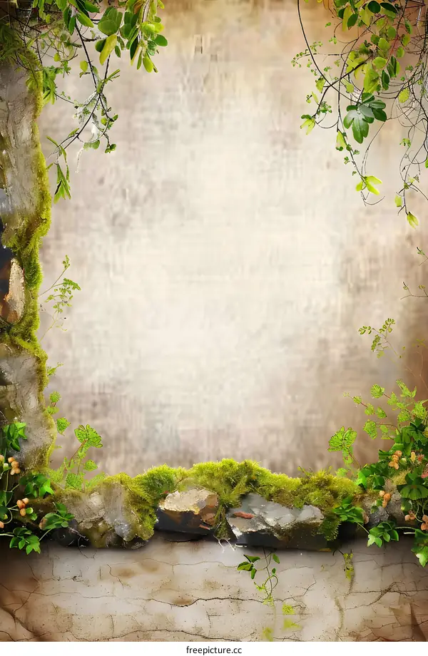 Green Vines And Moss On Stone Wall Background