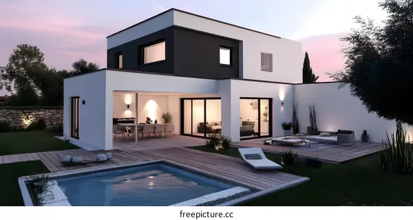 Modern House with Swimming Pool and Patio