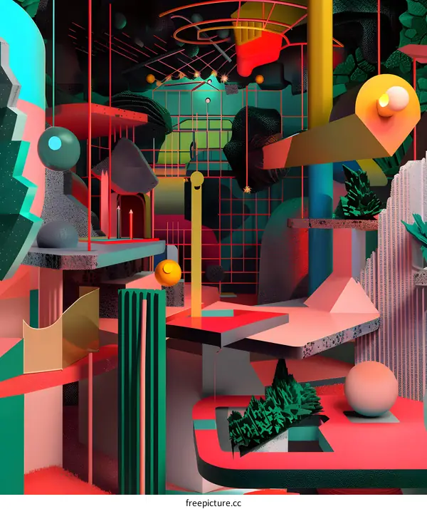 Abstract 3D Geometric Shapes Illustration
