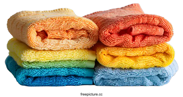 [Transparent Background PNG]Stack of Colorful Rolled Up Towels