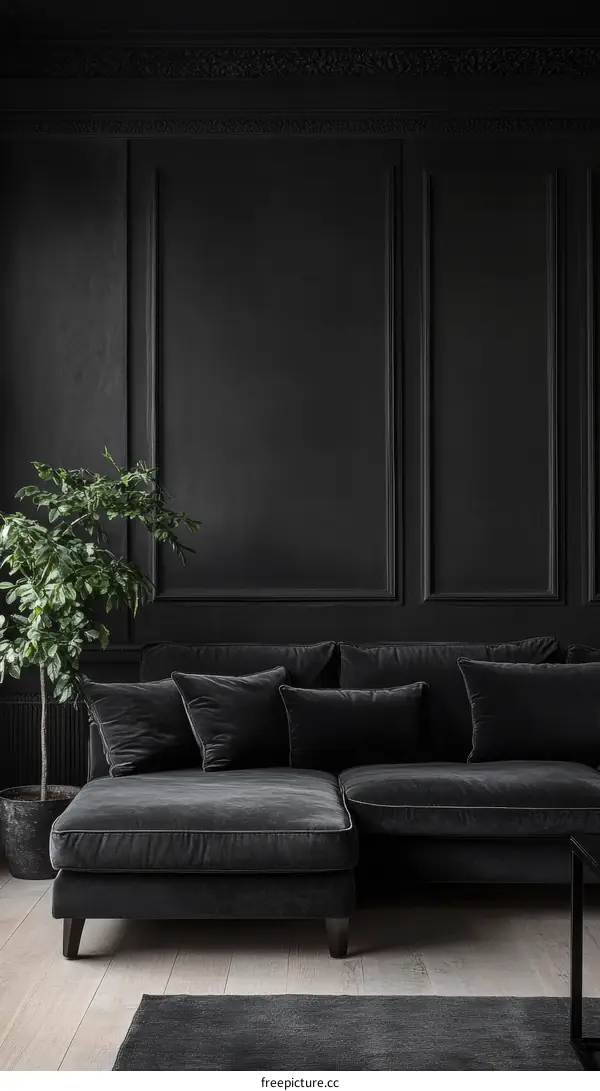 Dark Modern Living Room with Velvet Sectional Sofa