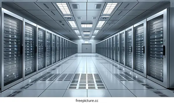 Server room with rows of server racks