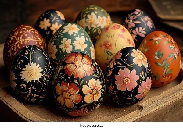Painted Easter Eggs with Floral Patterns