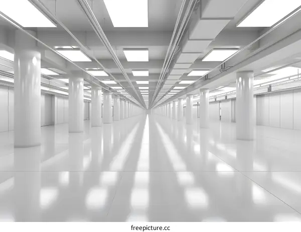 Abstract White Hallway with Bright Lights