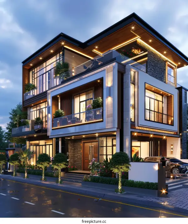 Modern Luxury Villa Exterior Design at Night