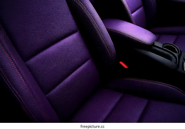 Closeup of Purple Leather Car Seat