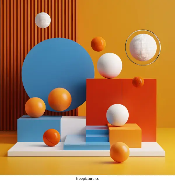 Abstract 3D Geometric Shapes with Orange and Blue Colors