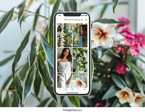 Smartphone Screen Displaying Photos of Women and Flowers