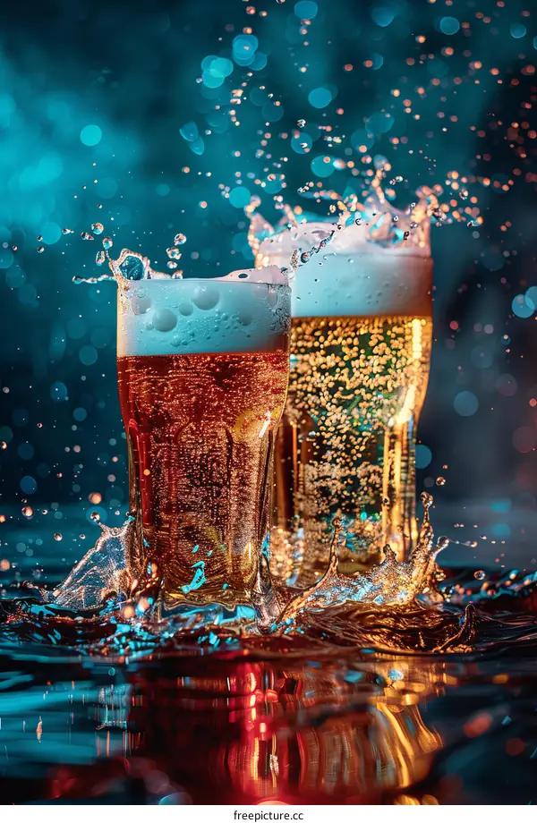 Two glasses of beer with water splash