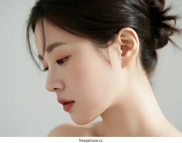 Profile of a Young Asian Woman with Hair Up