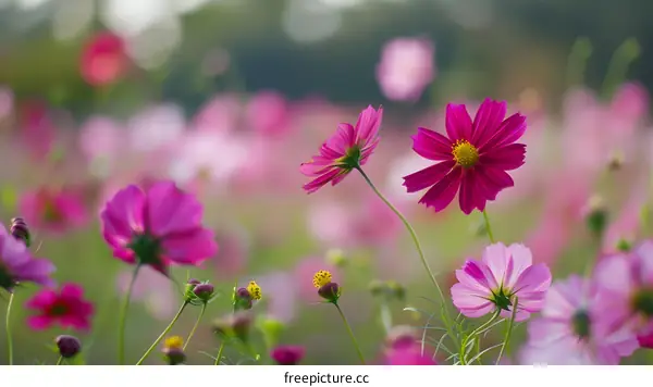 Pink Cosmos Flowers in a Field