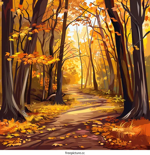 Autumn Forest Path Landscape Illustration