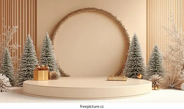 Christmas Holiday Scene with Gift and Trees