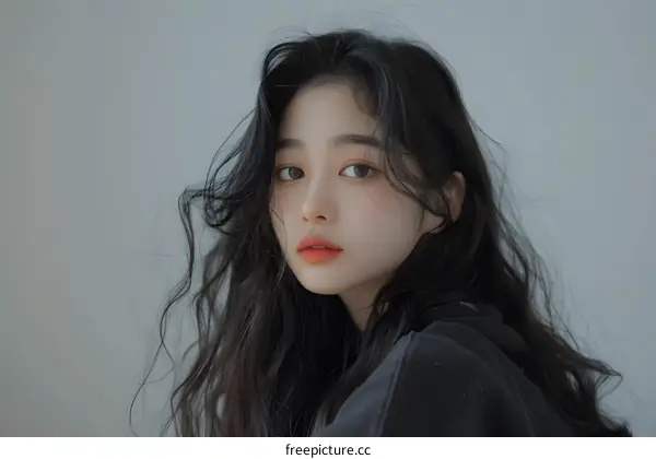 Portrait of a Young Asian Woman with Long Black Hair