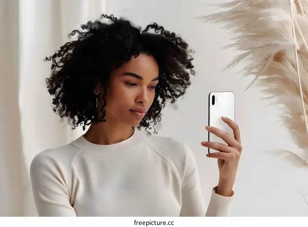 Woman Looking at Smartphone In Her Hands