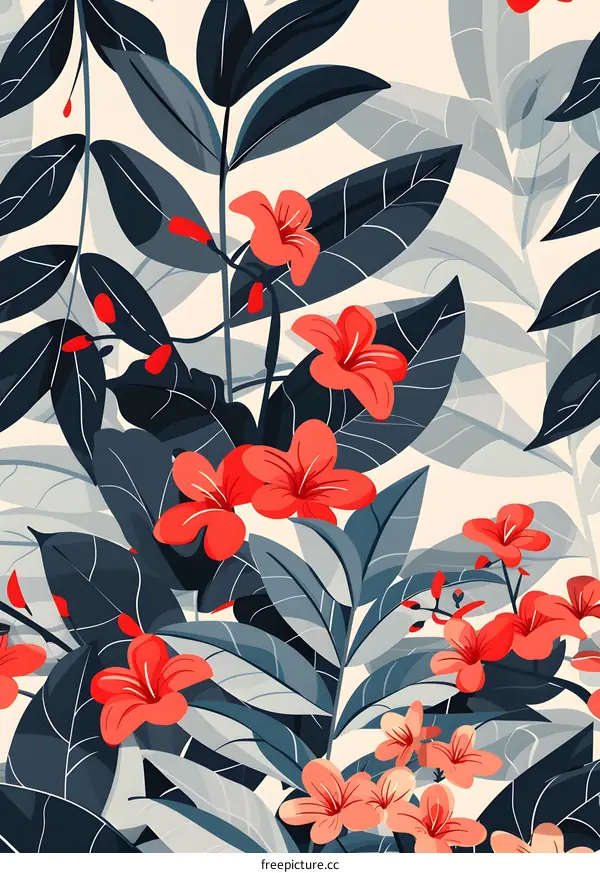 Floral Pattern with Blue and Red Colors