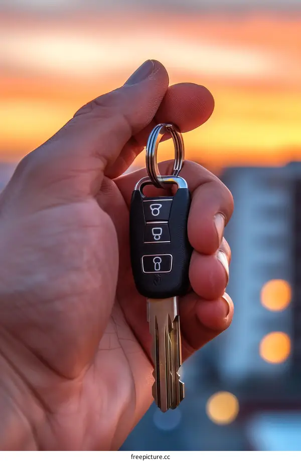 Car keys in hand with blurred background