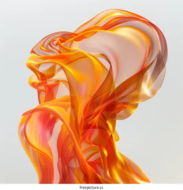 3D rendering of a flowing orange silk scarf