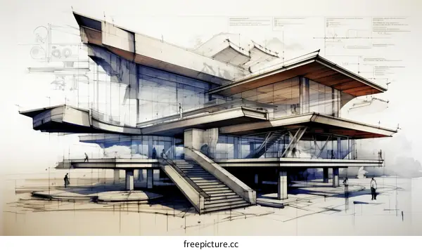 Architectural visualization of a modern glass and concrete house