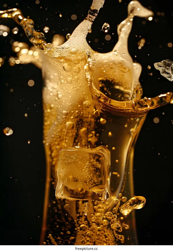 Ice Cube In A Glass Of Cold Beer