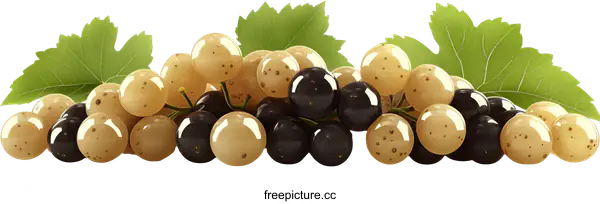 [Transparent Background PNG]A Bunch of Colorful Grapes with Leaves