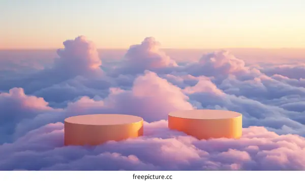 Abstract Cloud Scene with Geometric Platforms