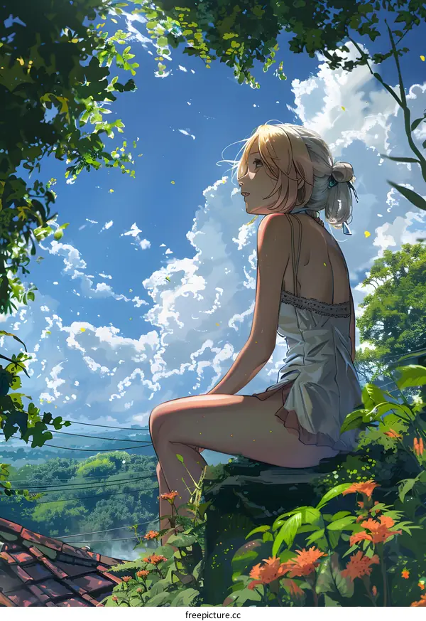 Girl Gazing at the Summer Sky