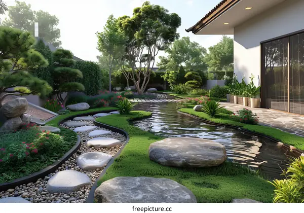 Digital Illustration of a Beautiful Zen Garden