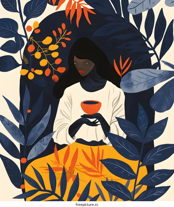 Woman Sitting in a Tropical Garden