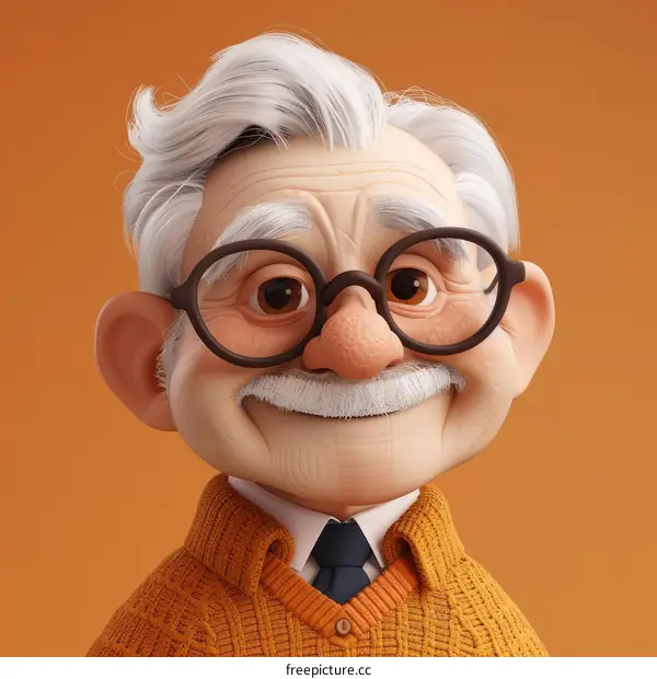 3D rendering of an elderly man with white hair and glasses