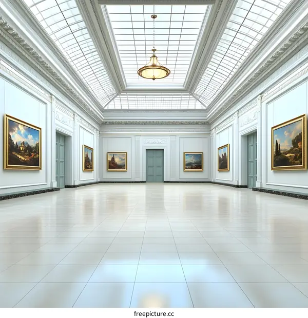 Empty Gallery Room With Glass Ceiling