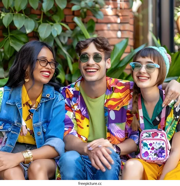 Three Friends Smiling Together Outdoors