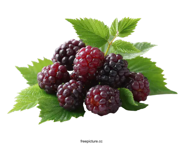[Transparent Background PNG]Freshly Picked Blackberries with Leaves