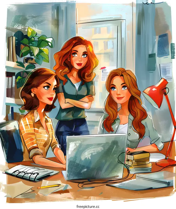 three businesswomen working together in an office