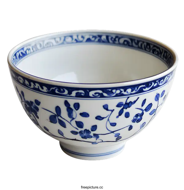 [Transparent Background PNG]Blue and White Porcelain Bowl with Floral Design