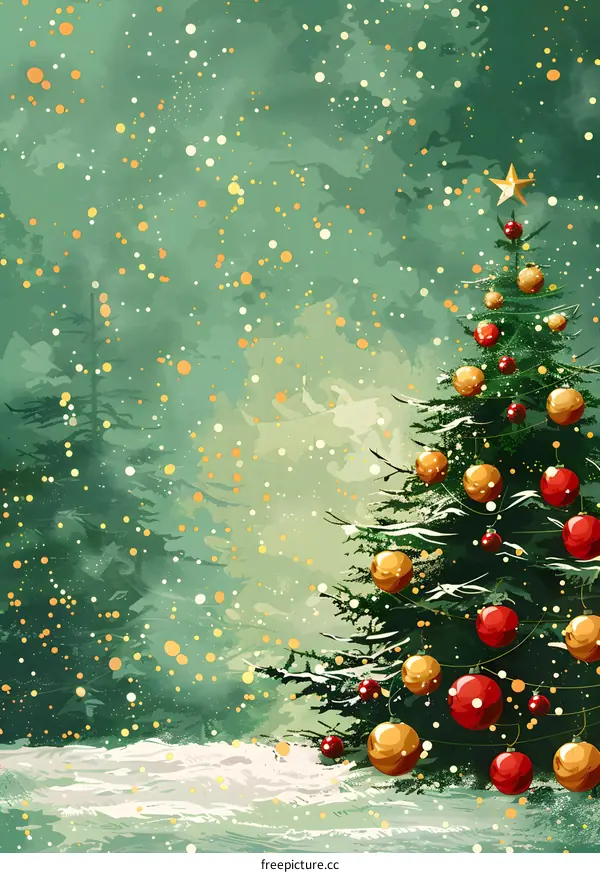 Christmas tree with red and gold ornaments and a star on top