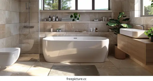Modern Minimalist Bathroom with Freestanding Tub