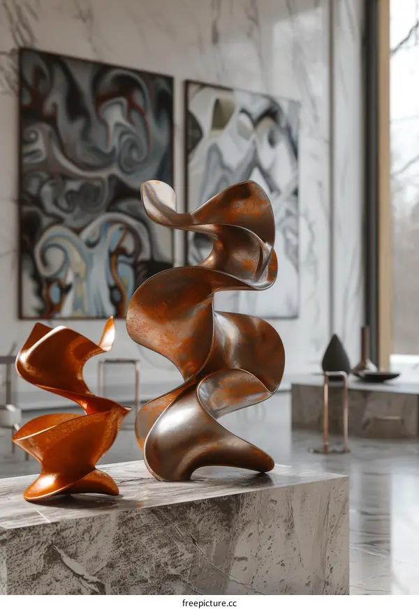 Modern Copper Sculptures in a Modern Interior