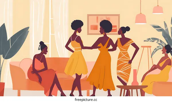 African American Women Gathering in Living Room