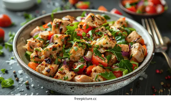 diced chicken with vegetables and herbs