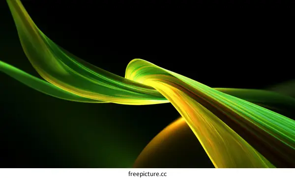 Abstract Flowing Green and Yellow Lines on Black Background
