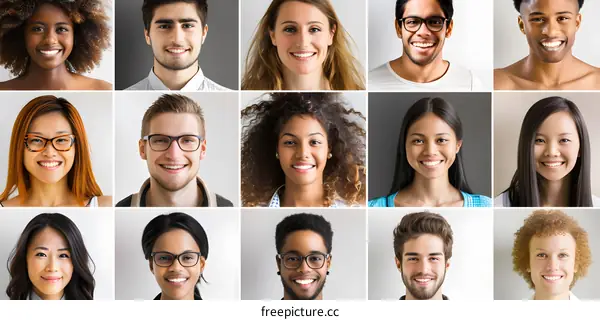 Diverse Group of Smiling People Portraits