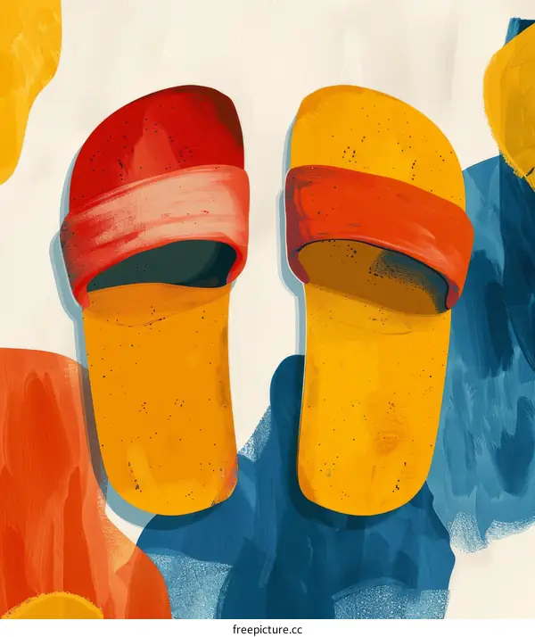Pair of Slippers in Yellow, Red and Blue