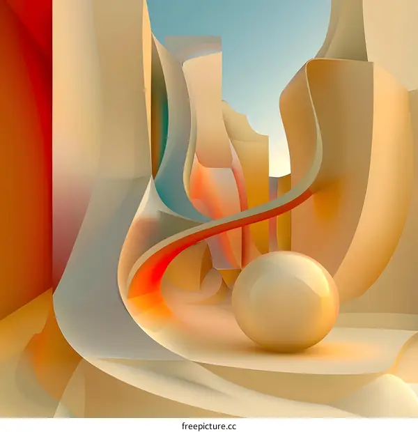 Abstract 3D Rendered Sphere in Futuristic Building Interior