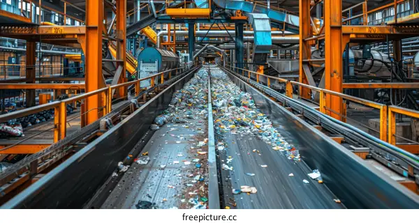 Plastic Waste on Factory Conveyor Belt
